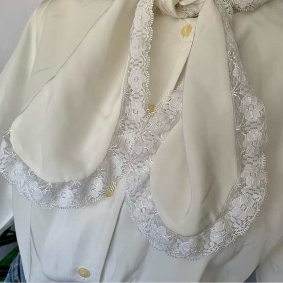 v i n t a g e :: Victorian Lace High Draped Neck Tie Blouse - Picture 10 of 11